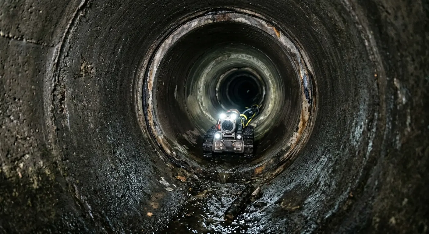 Robotic sewer camera inspecting pipe interior for Sewer Line Cleaning in Parkway